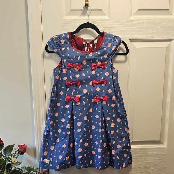 Toddler Girl's Blue Dress w/Bows, Space Theme, Cotton Blend, 1 Yr Old - Picture 1 of 13